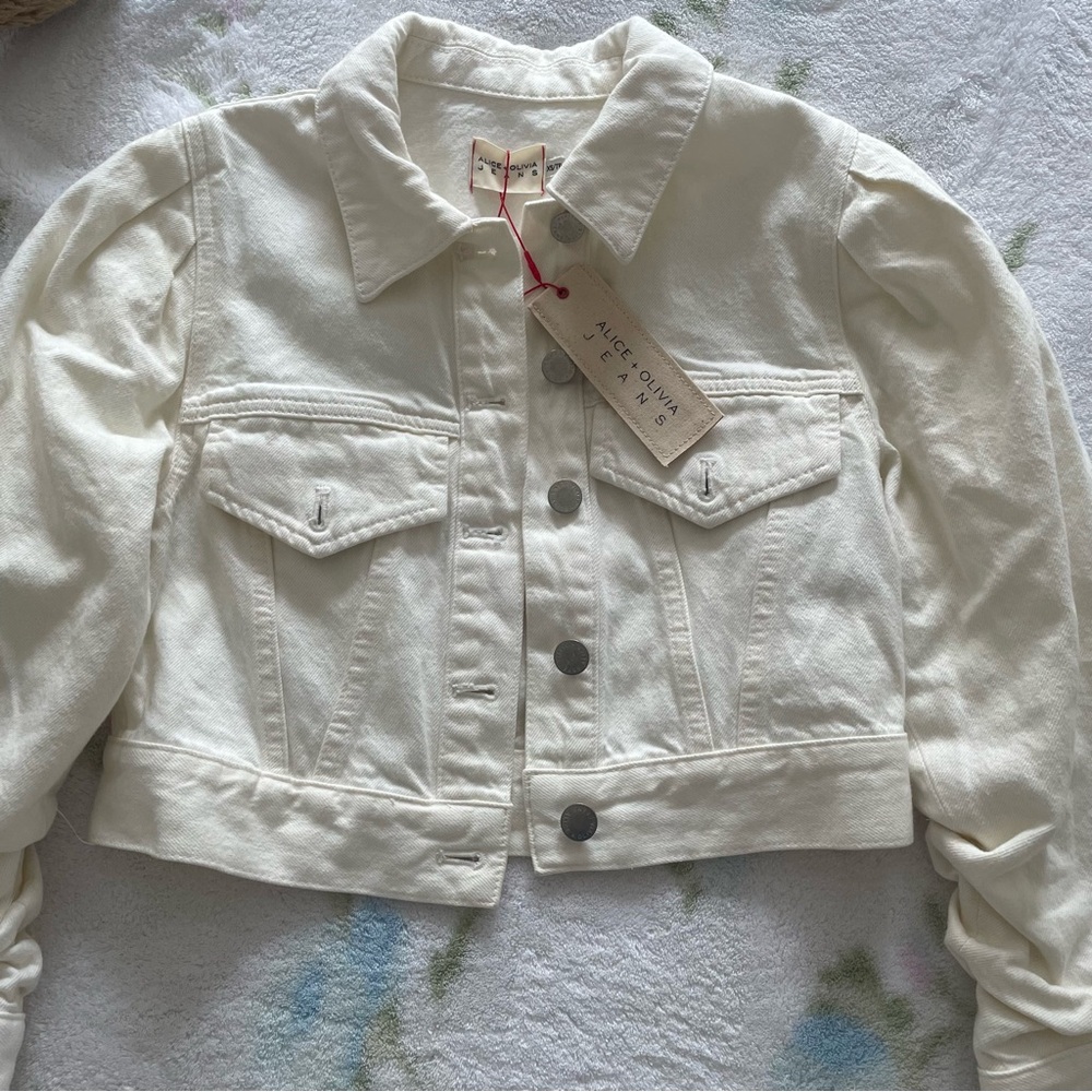 Alice + Olivia Renee White Jean Jacket